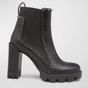Christian Louboutin Spike Leather Chelsea Red Sole Booties